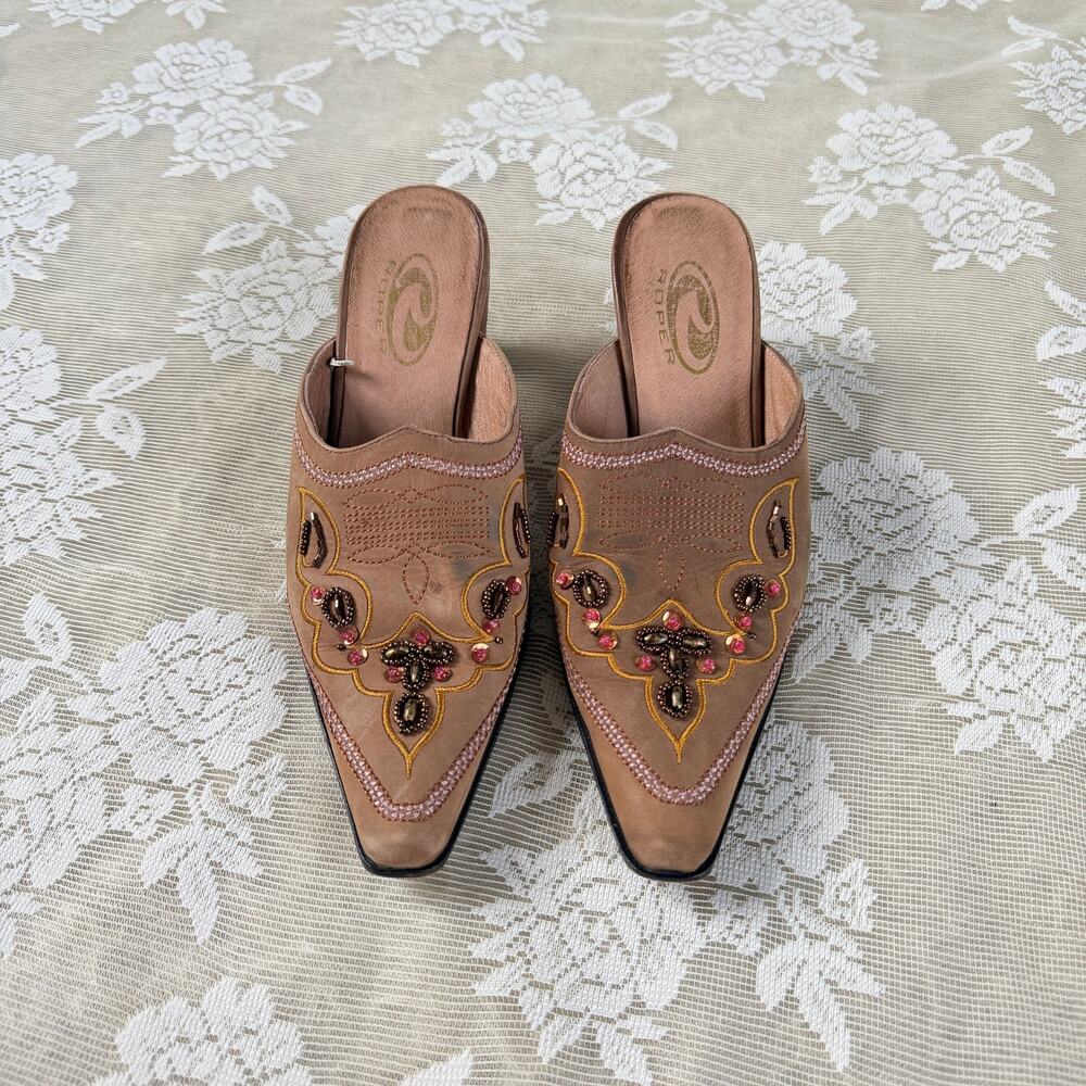 Vintage Embellished Western Cowboy Mule Heels Women’s Size 6